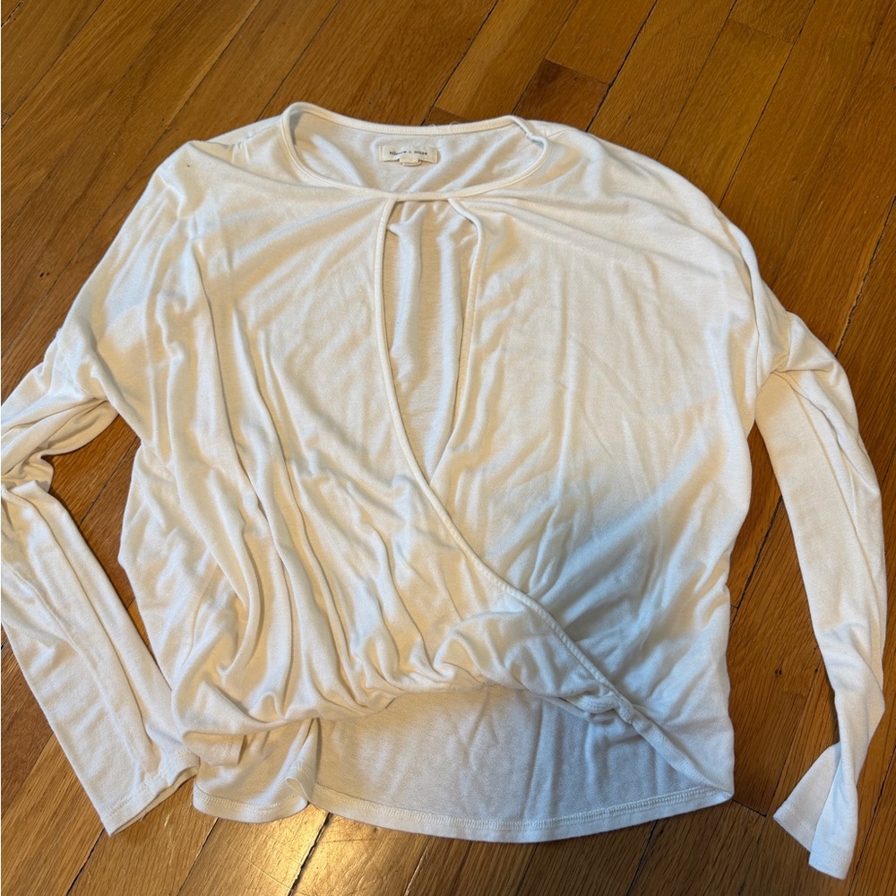 silence + noise Cream Surplice Long Sleeve Top